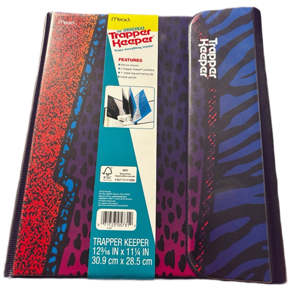 NEW 📚 Mead Trapper Keeper w Red & Purple Animal Print Design BLAST FROM THE PAST